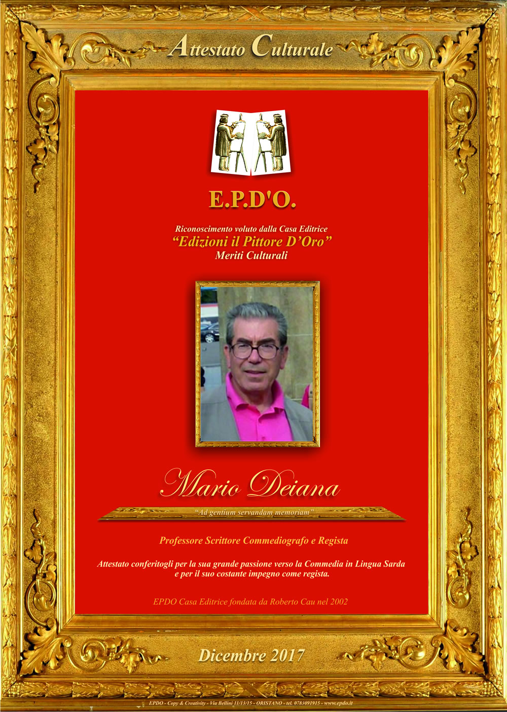 EPDO - Attestato Culturale Mario Deiana